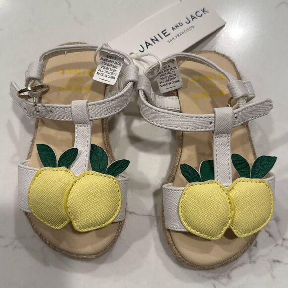 Janie and Jack Gingham Lemon Sandal in White Size 10 - Picture 3 of 6